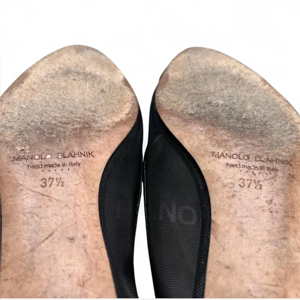 Manolo Blahnik Black Leather and Mesh Flats - Picture 10 of 10